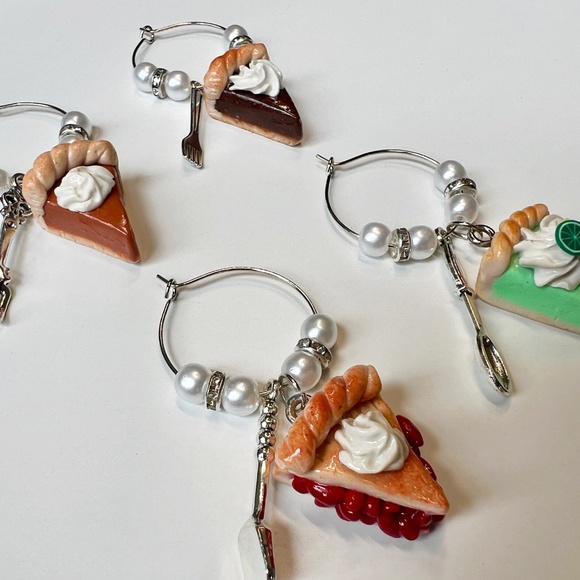 Pie Slice Clay Wine Glass Charms – Set of 4 Pumpkin, Cherry, Chocolate, Key Lime - Picture 4 of 11